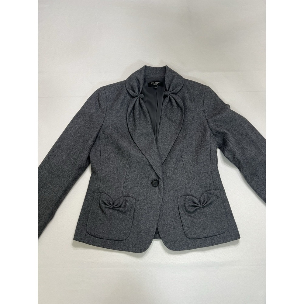 Talbots Dark Gray Wool-Blend Bow Detail Blazer